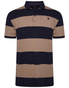 KAM Striped Rugby Polo Navy/Taupe 